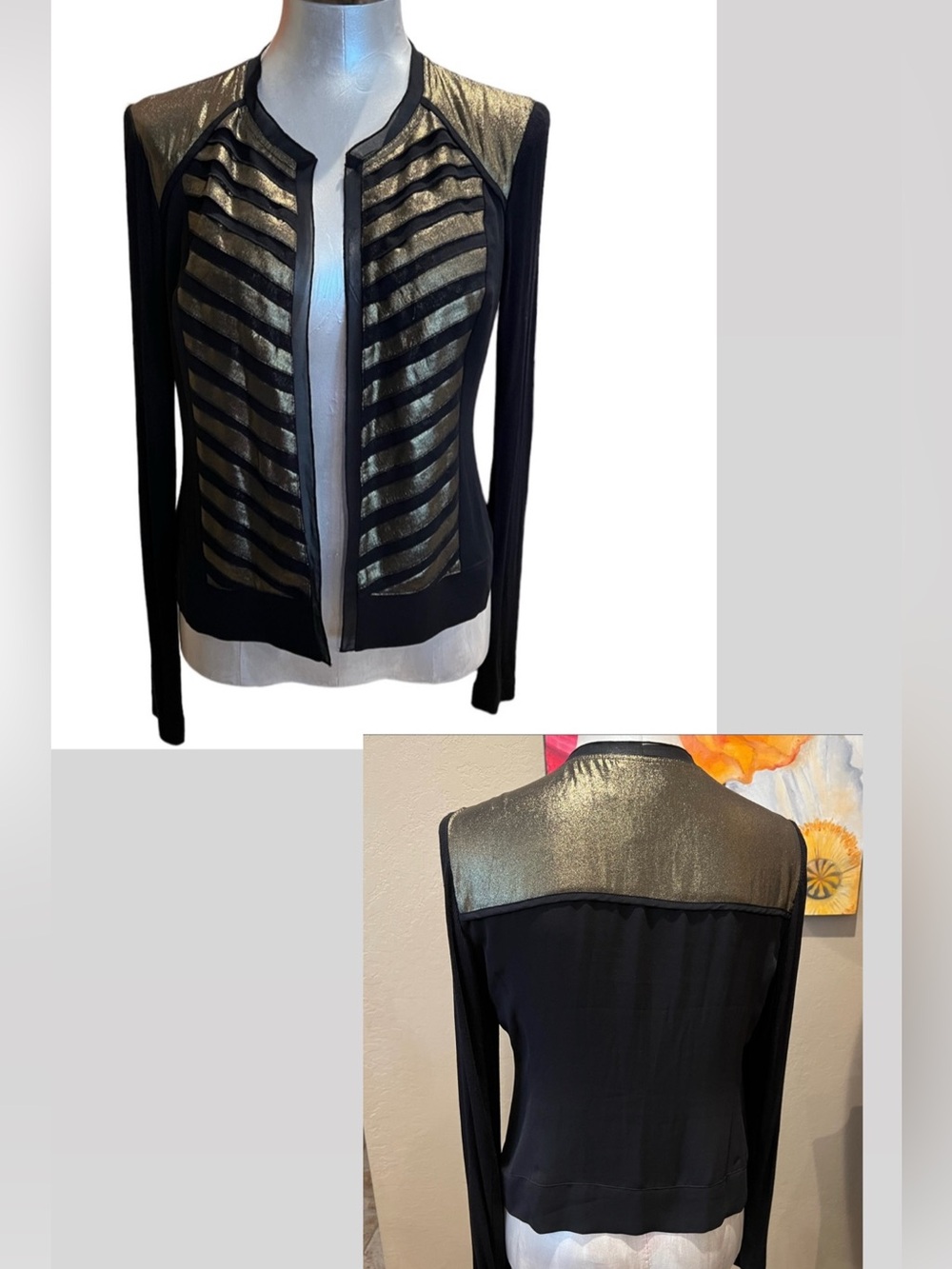 CACHE Women’s Boho Black Metallic Color
Block Lightweight Cardiga…